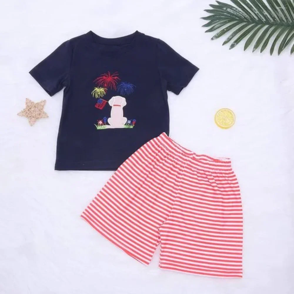 4th of July Labrador Puppy Dog Boutique Boys Shorts Outfit Set